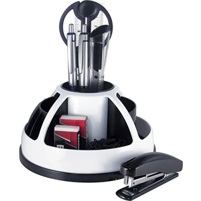 Image de Pavo 8000173 Set de bureau/porte stylo avec rotation, 9 accessoires Blanc/Noir