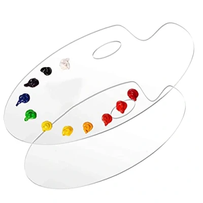Image de DARENYI Palette de Peinture Acrylique 2PCS Plateau Transparent avec Trou pour Le Pouce, d&#039;artiste Anti Adhérent Facile à Nettoyer l&#039;Aquarelle l&#039;huile ou la DIY