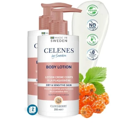 Image de Celenes by Sweden Cloudberry Lotion Creme Corps Lot 2x200ml, Hydratante Pour Peau Sèche/Sensible, &amp; Nutritive, Lait Hydratant Sans Parabèn/Parfum/Alcool