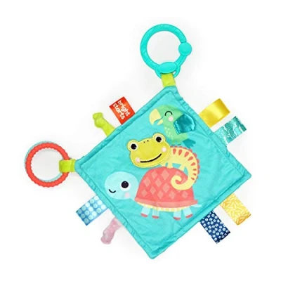 Image de Bright Starts, Doudou Taggies Fuzzy Feelies, s&#039;Accroche aux Poussettes ou Transats, Etiquettes Multisensorielles