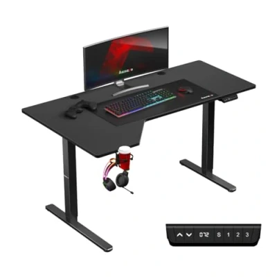 Image de huzaro Hero 9.1 Bureau d&#039;angle Assis Debout Electrique Hauteur réglable 3 Commandes de mémoire Design Ergonomique Construction en métal Parfait pour Un Poste PC Gaming Noir