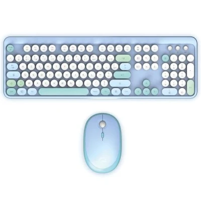 Image de Combo sans fil clavier + souris MOBILITY LAB Pure Color Bleu Design ergonomique Frappe discrète