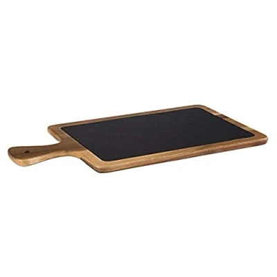 Image de APS planche de service, 2 pcs, 55 x 12 cm, en bois rustique, à découper d&#039;acacia, avec dessus ardoise naturelle