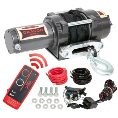Image de Dragon Winch treuil électrique série Highlander 4500 lbs (2041 kg), 12V câble synthétique 15m pour quads tout terrain, VTT extrêmes, UTV étanche incl. télécommande sans fil + accessoires