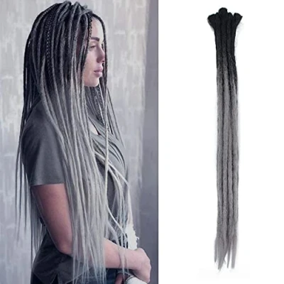 Image de Dsoar 24 Pouces Dreadlock Extensions Dreads Synthétiques Faits à La Main 10 Brins/Pack Crochet Locs Cheveux (Ombre Noir Gris)