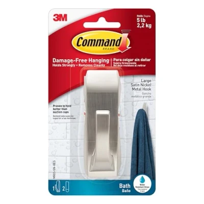 Image de Command 3M Crochet Moderne et réfléchissant pour Salle de Bain avec 2 Bandes d’adhésif Acrylique Multicolore
