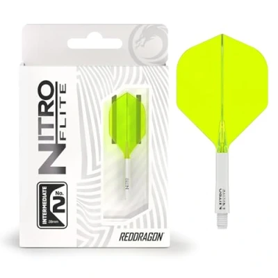 Image de RED DRAGON Darts Nitro Flite Système intégré de vol et d’Arbre No.2 Forme Design Blanc &amp; Jaune Couleur, Intermédiaire Longueur