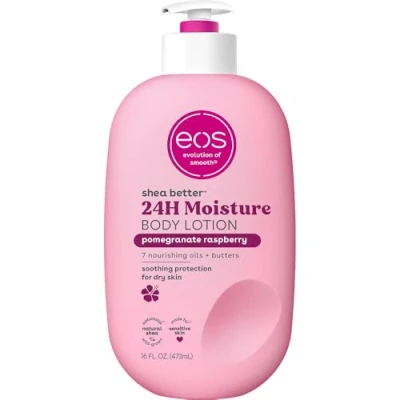 Image de eos Shea Better Lotion pour le corps Grenade à la framboise, soin hydratant peau pendant 24 heures, léger et non gras, fabriqué avec du karité naturel, végétalien, 16 fl oz