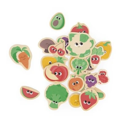 Image de Janod 24 Magnets en Bois Aimantés Thème Fruits et Légumes Jouet Idéal Tableau ou frigo Jeu Éducatif Magnétique, pour Manipuler, Expérimenter s’Amuser Dès 2 Ans, J09648