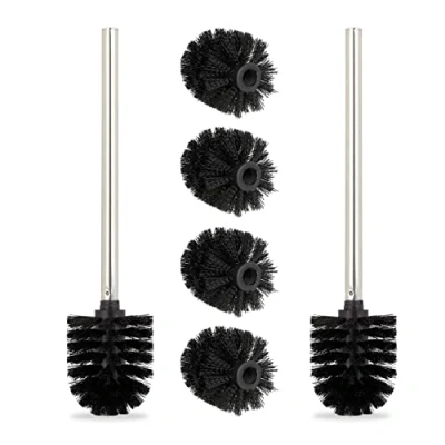 Image de Relaxdays Brosse à WC, Lot de 2, pour Toilettes, avec 4 têtes Rechange, en Acier Inoxydable, HxD : 35 x 8 cm, Noir
