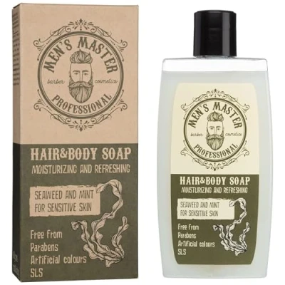 Image de Men&#039;s Master Refraichant Shampooing pour Hommes Savon le Corps et les Cheveux Sans Paraben Hydratant eu Nourrissant Effet Rafraîchissant au Menthol Soins des 260 ML