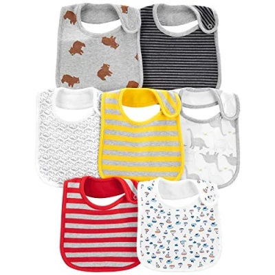 Image de Simple Joys by Carter&#039;s 7 Pack Teething Bibs Ensemble d&#039;accessoire d&#039;hiver, Ours/Dinosaure/Rayures, Taille Unique (Lot de 7) Mixte bébé
