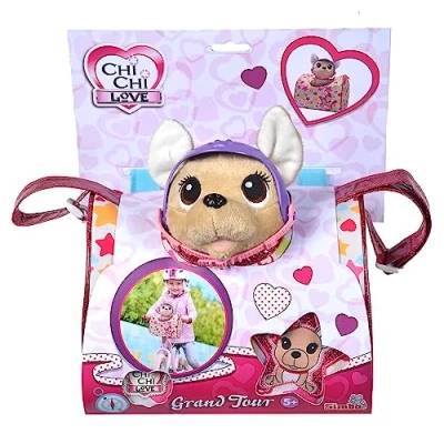 Image de Simba, Chichi Chi Love Grand Tour Chien en Peluche Chihuahua avec Casque dans Un Sac de Transport Cool pour vélo ou Guidon Scooter, 20 cm, à partir 3 Ans, 105890036, Violet