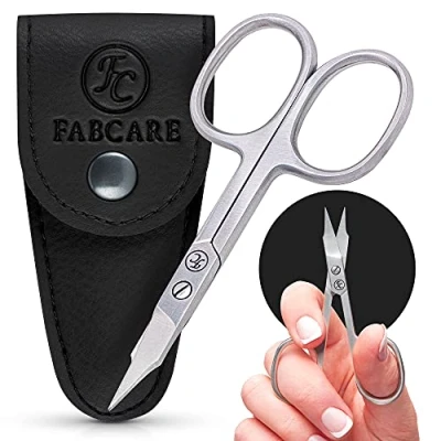 Image de FABCARE Ciseaux à ongles pointe tour avec étui et ebook Micro denture innovante cuticules extra aigus pointus