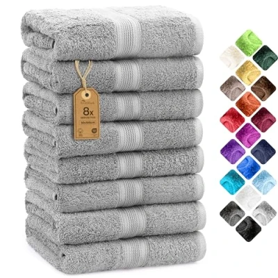 Image de NatureMark 8 Serviettes, 100% Coton, Gris Argent, 50 x 100 cm