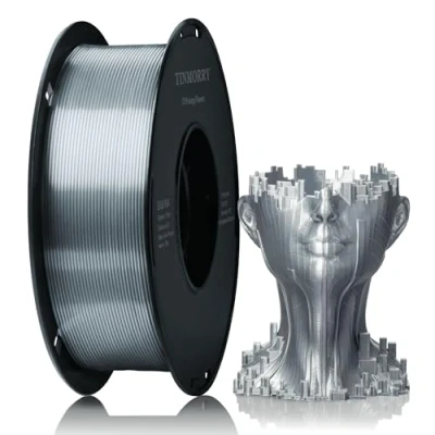 Image de PLA Filament 1,75 mm, TINMORRY Imprimante 3D Filament, Matériaux d&#039;impression 3D, 1 kg Spool, Silk Silver