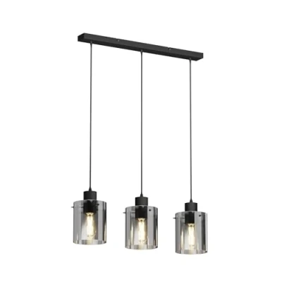 Image de Lindby Suspension en verre Kourtney à intensité variable (Jeunes, étudiants) Noir Métal e. a. pour Salon &amp; Salle manger (à 3 lampes, E27), Luminaire, Lampe plafond, Luminaire