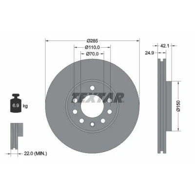 Image de TEXTAR 92118705 Disque de frein SAAB: 9 3 Berline, Break, Cabriolet, OPEL: Vectra C CC, Signum FIAT: Croma II Break