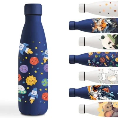 Image de Gourde Isotherme 500ml, Inox avec Fusée, Facile à Nettoyer, Bouteilles Isothermes Garde au Froid Pendant 24 Heures/Chaud 12 Heures, Thermos pour l&#039;École, Bureau, Sports