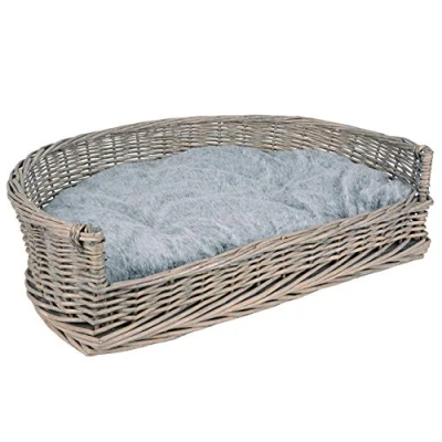 Image de UNUS Panier pour Chien en Osier avec Coussin Gris M 74 x 52 19 cm, Chiens Petits et Grands