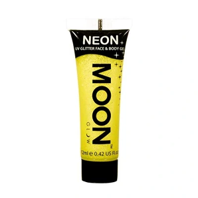 Image de Moon Glow Neon Gel UV pailleté pour le visage et corps Peinture pailletée, jaune, 12 ml (lot de 1)