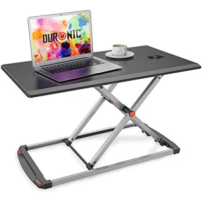 Image de Duronic DM05D11 BK Poste de travail informatique assis debout Bureau 74 x 43 cm Hauteur ajustable 6 à 40 Espace ergonomique ultra fin pour écran clavier souris Construction en acier