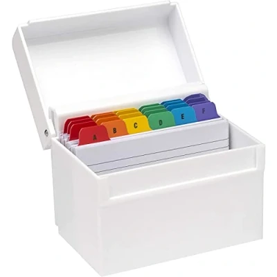 Image de Osco White Hi Gloss Index Box with 100 Cards and Coloured Tabs Blanc