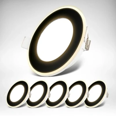 Image de B.K.Licht Lot de 6 spots LED encastrables 230V avec fonction veilleuse, surfaces et anneaux commutables séparément, mémoire, Spot, plat, plafond, 68mm, 93x30mm, noir