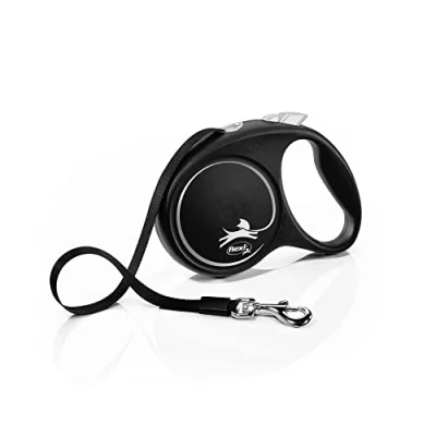 Image de Flexi, Laisse Modèle Black Design, Version Sangle, Forme Moderne et Ergonomique, Système de Guidage perfectionné, à Enrouleur, Made in Germany, Black/Silver, M 5m