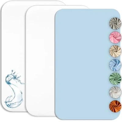 Image de Drap Housse Cododo 50x83cm (Lot de 2) + 1 Alèse Imperméable Protège Matelas Set 2+1 Draps et Oeko TEX (Blanc/Bleu, 50 x 83 cm)