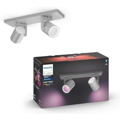 Image de Philips Hue White &amp; Color Ambiance Spot Argenta x2 Aluminium, Compatible Bluetooth, fonctionne avec Alexa, Google Assistant et Apple Homekit