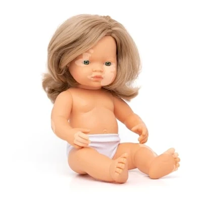 Image de Miniland Doll 15&#039;&#039; Caucasian Girl with Vitiligo (Polybag) Made in Spain, Anatomically Correct, Inclusion, Quality Toy