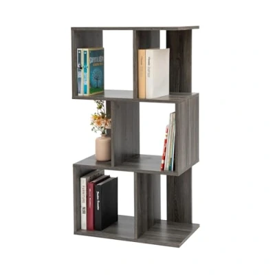 Image de Iris Ohyama, Bibliothèque murale à Niveaux, Meuble en forme S, 3 étagères, Modulable, kit de fixation murale, Cloison séparateur, Bureau, Chambre, Salon Display Shelf SRK W3 Chêne gris