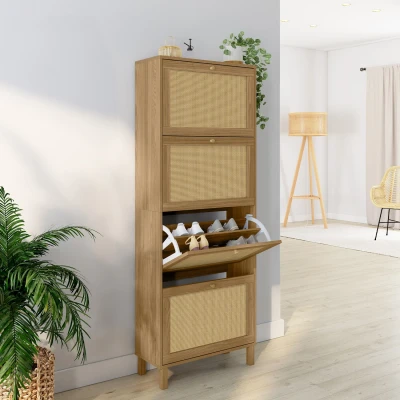 Image de Meuble à chaussures 24 paires vintage HANAE 4 portes effet naturel cannage IDMarket
