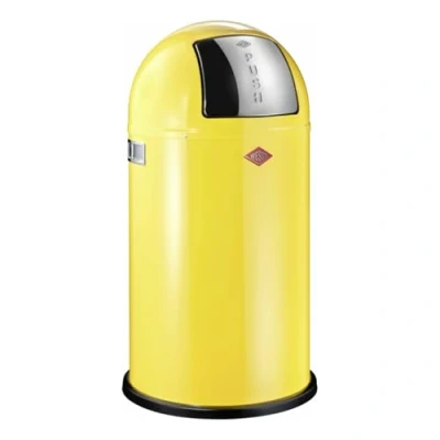 Image de WESCO Poubelle Pushboy de couleur jaune citron, tôle d&#039;acier revêtue par pulvérisation, volume 50 litres, grand rabat en acier inoxydable, récipient intérieur amovible