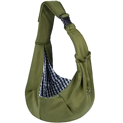 Image de Sarsumir Sac de Transport pour Chien et Chat Bandoulière Réglable à Mains Libres Petit Moyen Animaux Jusqu’à 7.5kg, Vert