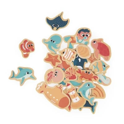 Image de Janod 24 Magnets en Bois Aimantés Thème Marin Monde Jouet Idéal Tableau ou frigo Jeu Éducatif Magnétique, pour Manipuler, Expérimenter et s’Amuser Dès 2 Ans, J09649
