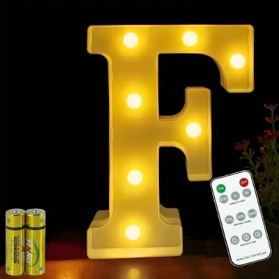 Image de HONPHIER® Lettres Lumineuses Lampe à Lettre Alphabet Lumineux LED Télécommande Lumières Decoration Opérateur Piles pour Fête Mariage Noël Maison Bar Décoration (F)