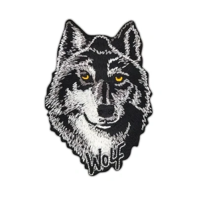 Image de Écusson brodé à repasser ou coudre Motif tête de loup Noir et gris Dimensions : 7,1 x 10,3 cm