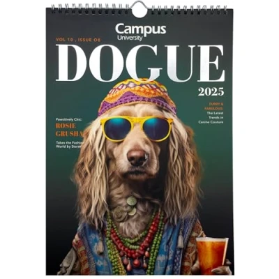 Image de Campus calendrier 2025, mural annuel de chiens, photos à noter avec reliure spirale et crochet métallique, dimensions 21 x 28 cm, comprend 12 chiens (vert)