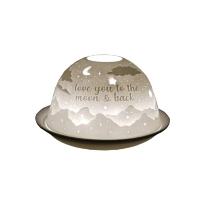 Image de Cello Photophore en porcelaine de lithophane, motif « To the Moon and Back », les tasses parfum cellophane et bases lumineuses LED, superbe image lumineuse