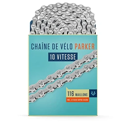 Image de Alphatrail Chaîne de Vélo Parker 10 Vitesses 116 Maillons I Compatible avec Shimano, SRAM, KMC, Connex, Campagnolo Incl. Attache Rapide