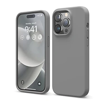 Image de elago Coque Silicone Liquide Compatible avec iPhone 14 Pro Étui (6.1), Premium, Housse Protection Case Antichoc à 4 Structure, Microfibre Douce Empêche Rayures (Gris Foncé)