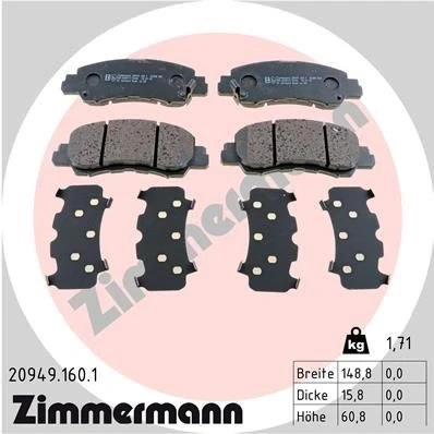 Image de ZIMMERMANN 20949.160.1 Jeu de plaquettes frein avec indicateur d&#039;usure la photo correspond au contenu livraison MITSUBISHI: Eclipse Cross