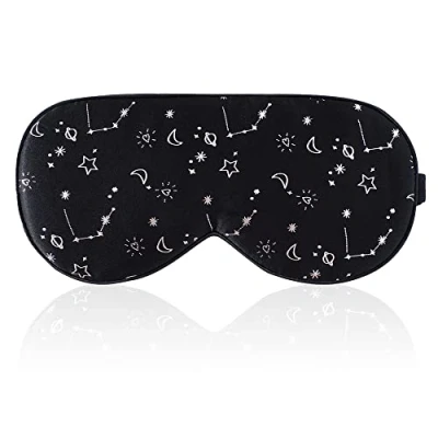 Image de townssilk Masque de sommeil 100 % soie avec sangle réglable confortable et très doux Motif ciel étoilé Noir
