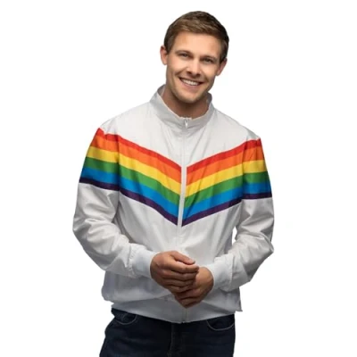 Image de Boland Veste d&#039;entraînement Vintage Rainbow, costume pour hommes dans le style rétro, de groupe la fête à thème ou carnaval