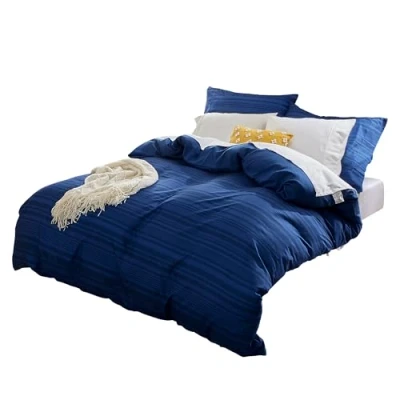 Image de Sonive Ensemble de Housse Couette en Microfibre 155 x 220 cm/80 80 cm 2, Rayure Calvin Bleu Royal