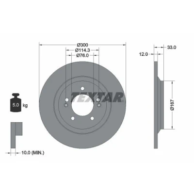 Image de TEXTAR 92296303 Disque de frein 300 12 05/07 114,3 plein revêtu sans boulon fix roue, moyeu roue HYUNDAI: i30 III 3/5 portes