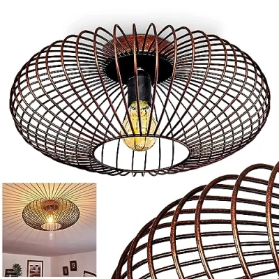 Image de Plafonnier Wemude en métal cuivré &amp; noir, aspect vieilli, abat jour rétro moderne créant un effet lumineux au plafond, idéal dans salon vintage, pour 1 ampoule E27, ampoule(s) non incluse(s)