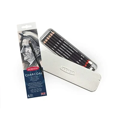 Image de Derwent Set de 6 Crayons Fusains, Teintes Clair / Moyen Foncé Blanc, Taille Crayon Inclus, Qualité Professionnelle, 0700838